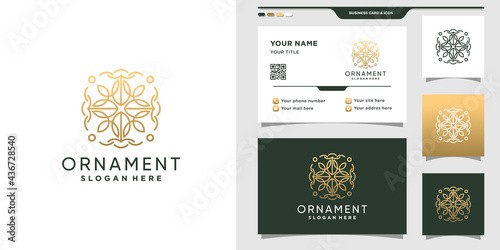 Ornament floral logo design template and business card design. Premium Vector