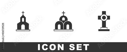 Set Church building, and Grave with cross icon. Vector