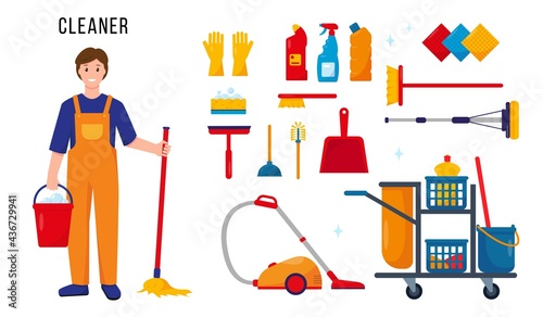 Cleaner character and set of cleaning tools and supplies