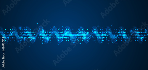 Sound waves oscillating glow light, Abstract technology background