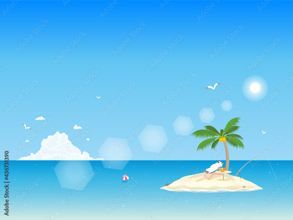 ブルーオーシャン　シロクマの休暇　風景イラスト　背景素材