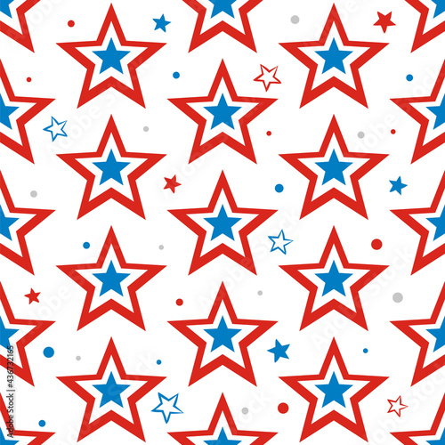 Seamless doodle pattern for Independence Day USA. Background of hand-drawn elements for July 4th in the national colors of the United States of America. Vector illustration for a festive decoration.
