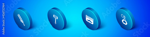 Set Isometric Curling iron, Hairbrush, Aftershave and Shaving razor icon. Vector