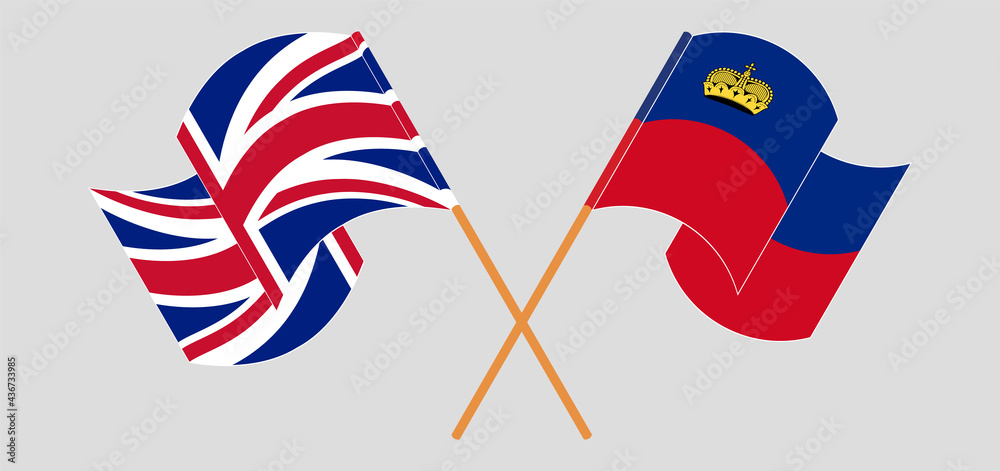 Crossed flags of the UK and Liechtenstein. Official colors. Correct proportion Crossed flags of the UK and Liechtenstein. Official colors. Correct proportion