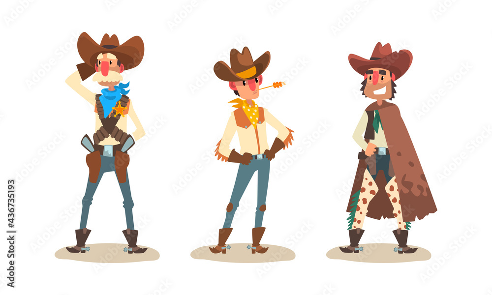 Cowboy Characters Dressed Traditional Clothes, Wild West Concept Cartoon  Vector Illustration Stock Vector | Adobe Stock