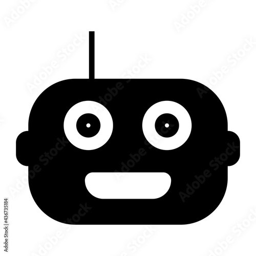 Simple robot head silhouette isolated on white. Droid icon. Vector illustration.