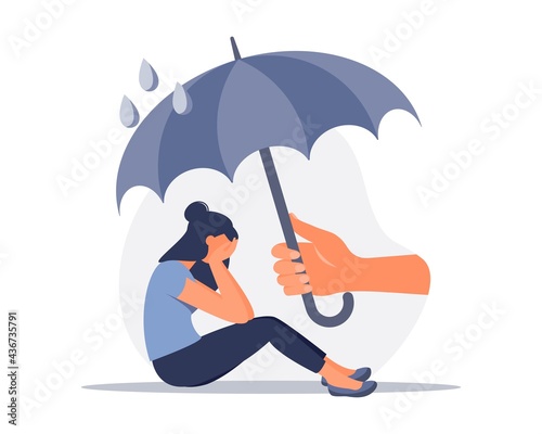 Supporting depressed crying woman under stress and psychological support. Psychotherapy and mental issues. support and aid for people under stress and depression over online services
