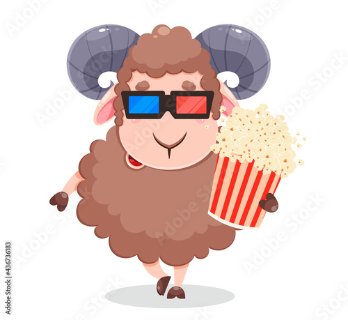 Eid Al Adha Mubarak greeting card. Cartoon sheep