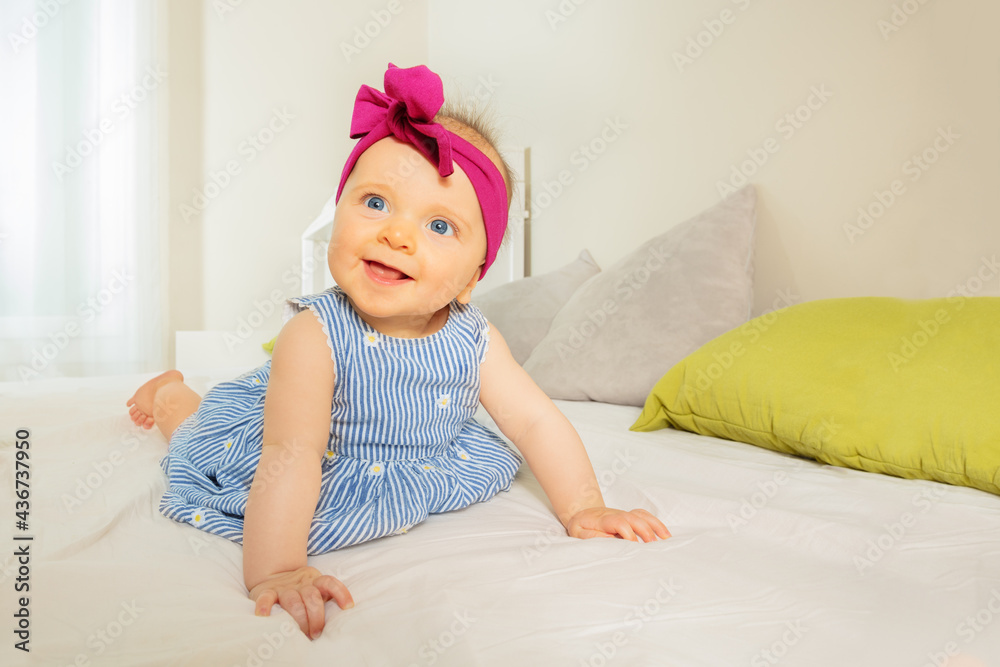 Portrait of little happy baby girl with bow smile Portrait of little happy baby girl with bow smile