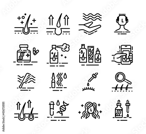 Hair Loss Sign Thin Line Icon Set. Vector