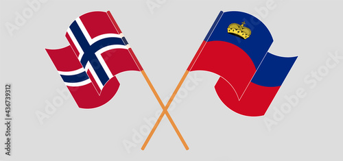 Crossed and waving flags of Norway and Liechtenstein