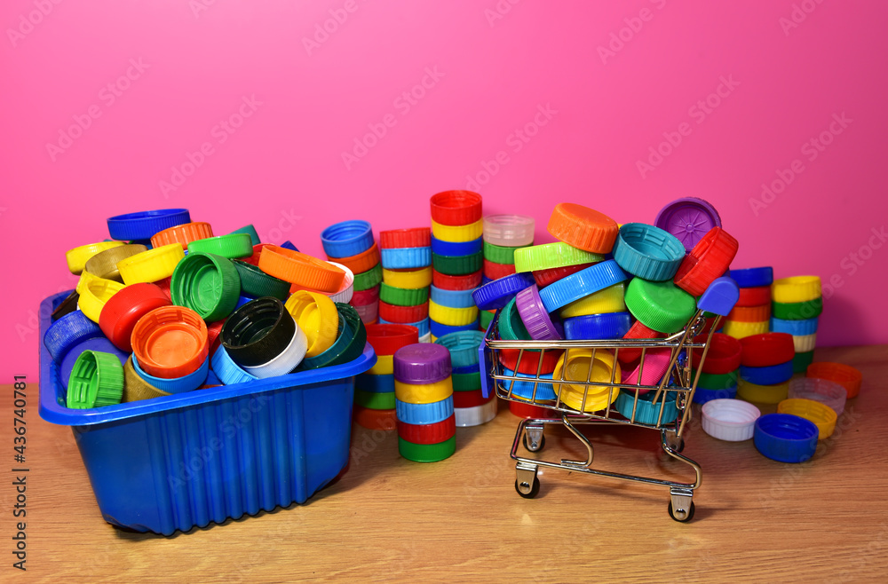 Plastic bottle caps for recycling. Cap material acceptance of plastic