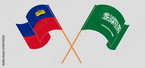 Crossed and waving flags of Liechtenstein and the Kingdom of Saudi Arabia