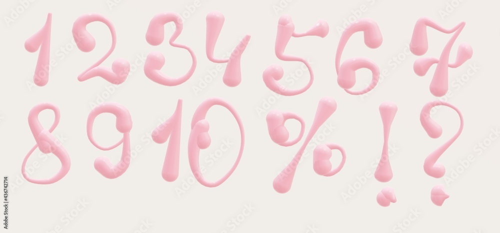 Pink Numbers 1, 2, 3, 4, 5, 6, 7, 8, 9, 0. Font typeface unique design. For business Illustrations and covers Pink Numbers 1, 2, 3, 4, 5, 6, 7, 8, 9, 0. Font typeface unique design. For business Illustrations and covers