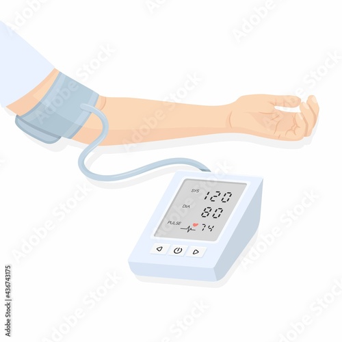 vector illustration of a tonometer and the hand of a person measuring blood pressure