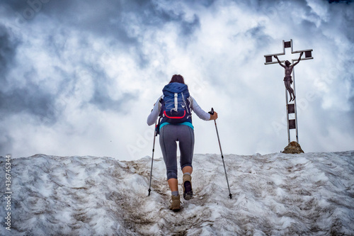 Trekking scene on Lake Como alps photo