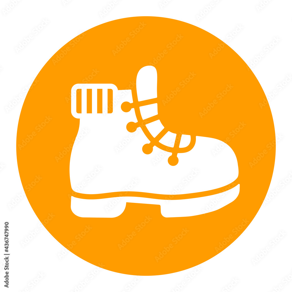 Fototapeta premium Hiking boot vector white glyph icon. Camping sign