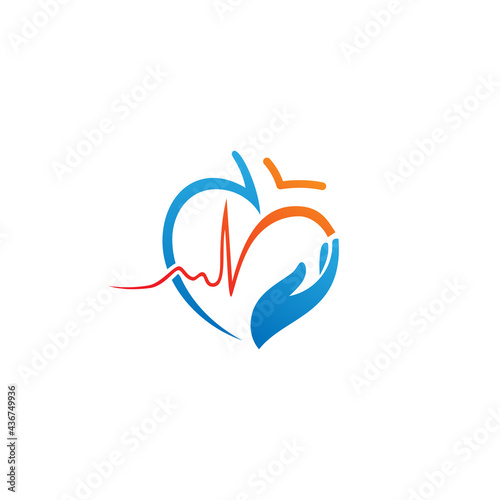 Heart with beat monitor pulse line art icon for medical apps and websites. breathing and alive sign red love heart. Heart in flat style.