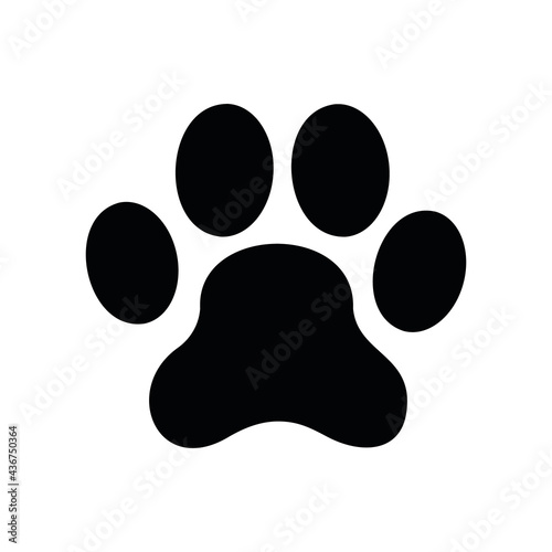 Dog paw icon. Black silhouette of canine footprint isolated on white background. Vector illustration.