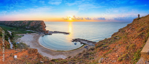 Fotografering Coastal landscape - top view of the sunrise in the Bolata cove on the Black Sea