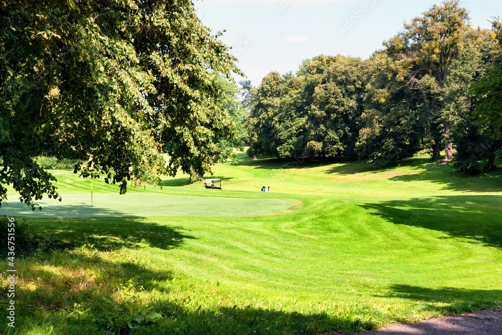 Summer landscape - a golf course in a forest area, in the village of Silgerovice, Opava district. Czech Republic