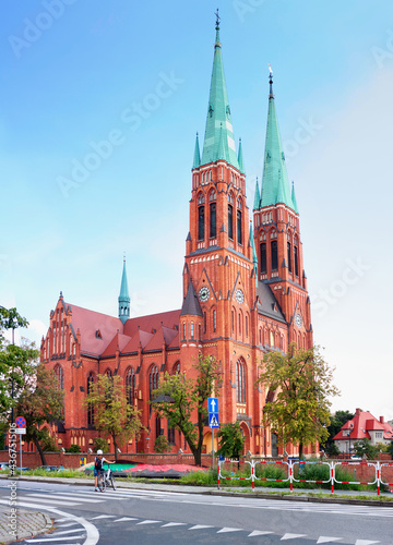 Summer cityscape - view of the Basilica of St. Anthony of Padua in Rybnik, the Silesian Voivodeship, in southern Poland