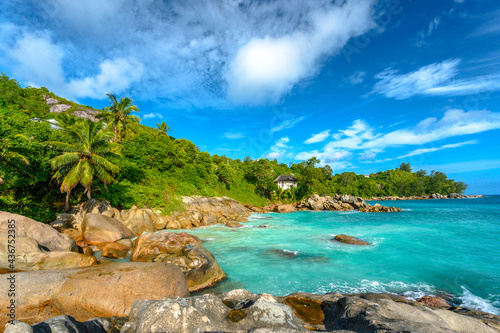 Tropical beach on a sunny day in Seychelles, East Africa