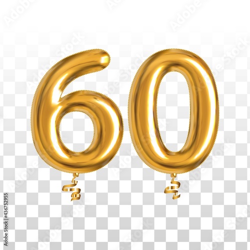 Vector realistic isolated golden balloon number of 60 for invitation decoration on the transparent background.