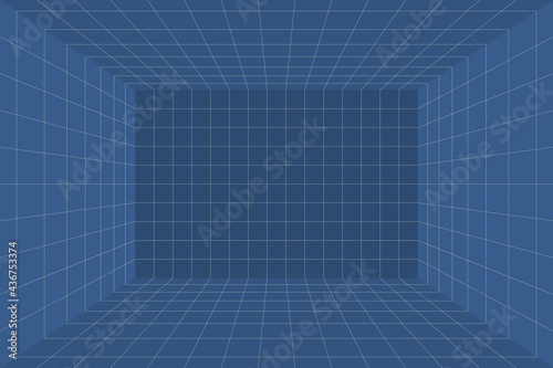 blue color aesthetic background, 3d grid room. perspective digital illustration