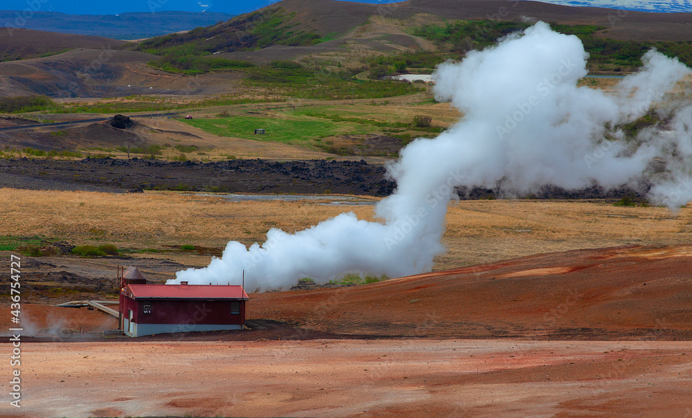 Obraz premium The geothermal power plant in Iceland. North Iceland.