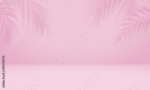 Empty palm shadow pink color texture pattern cement wall background. © Koy