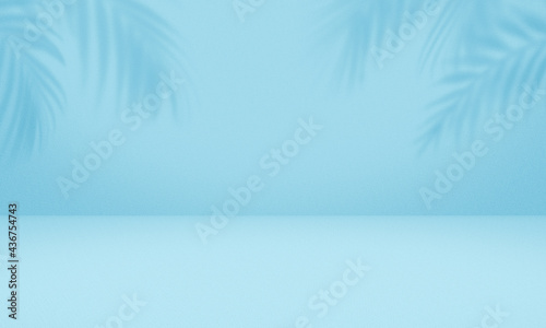 Empty palm shadow blue color texture pattern cement wall background.