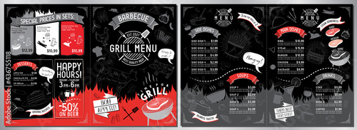 Restaurant menu template - A3 to A4 card (burgers, pizzas, grill, desserts, sets)