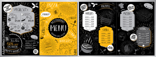 Barbecue restaurant menu template - A3 to A4 card (sides, soups, main dishes, desserts, sets)