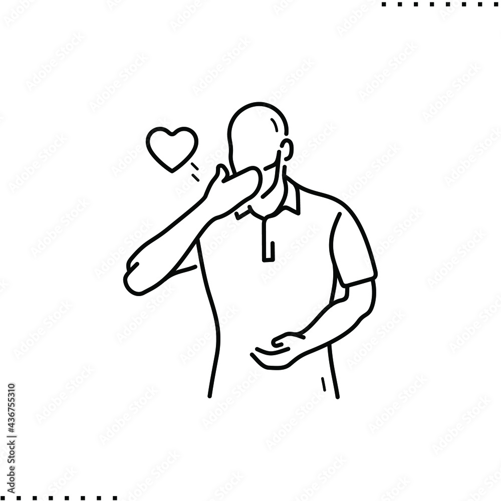 football player send a fly kiss, vector icon in outline
