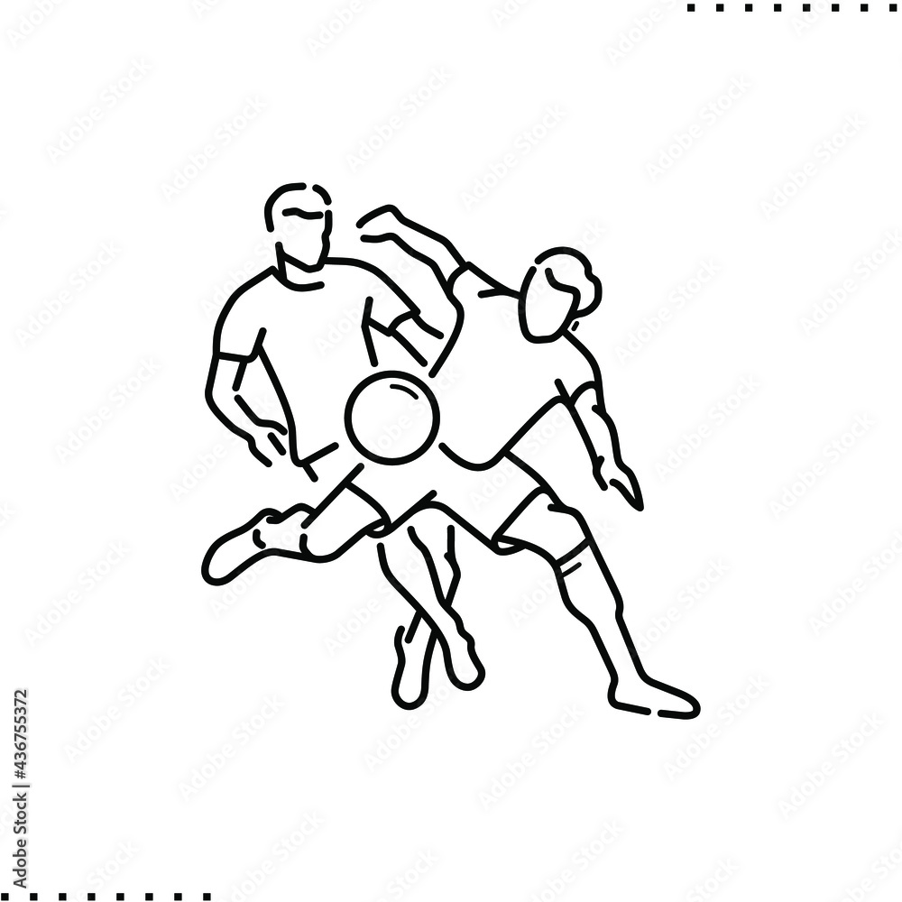 football players, soccer game vector icon in outline