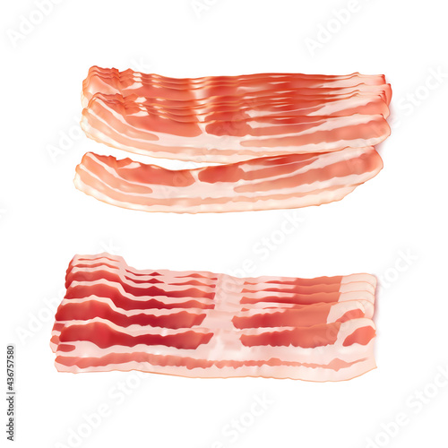 Raw Smoked Bacon Isolated, Streaky Brisket Slices