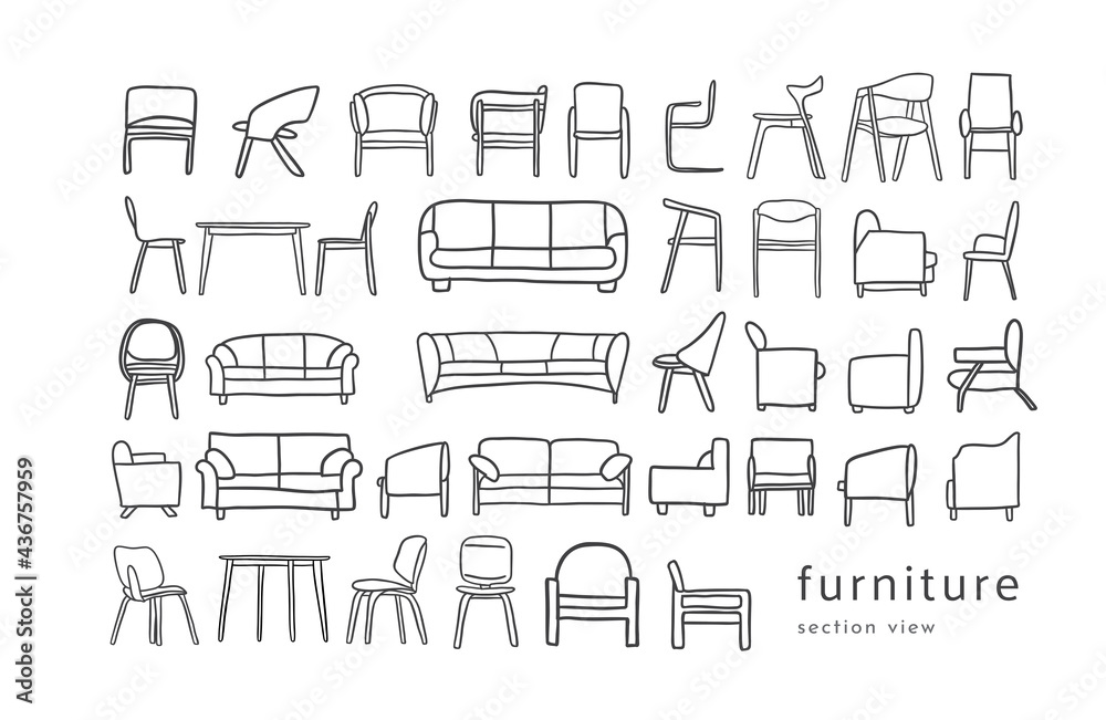 architecture and interior design furniture cad elements in section view