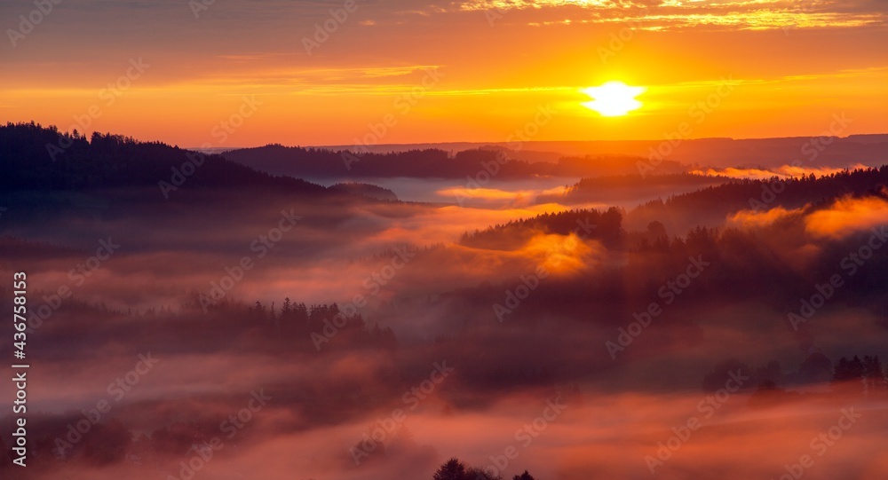 Morning panoramic sunset view from zdarske vrchy