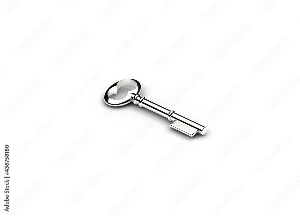 Silver key isolated on white, 3d illustration Silver key isolated on white, 3d illustration