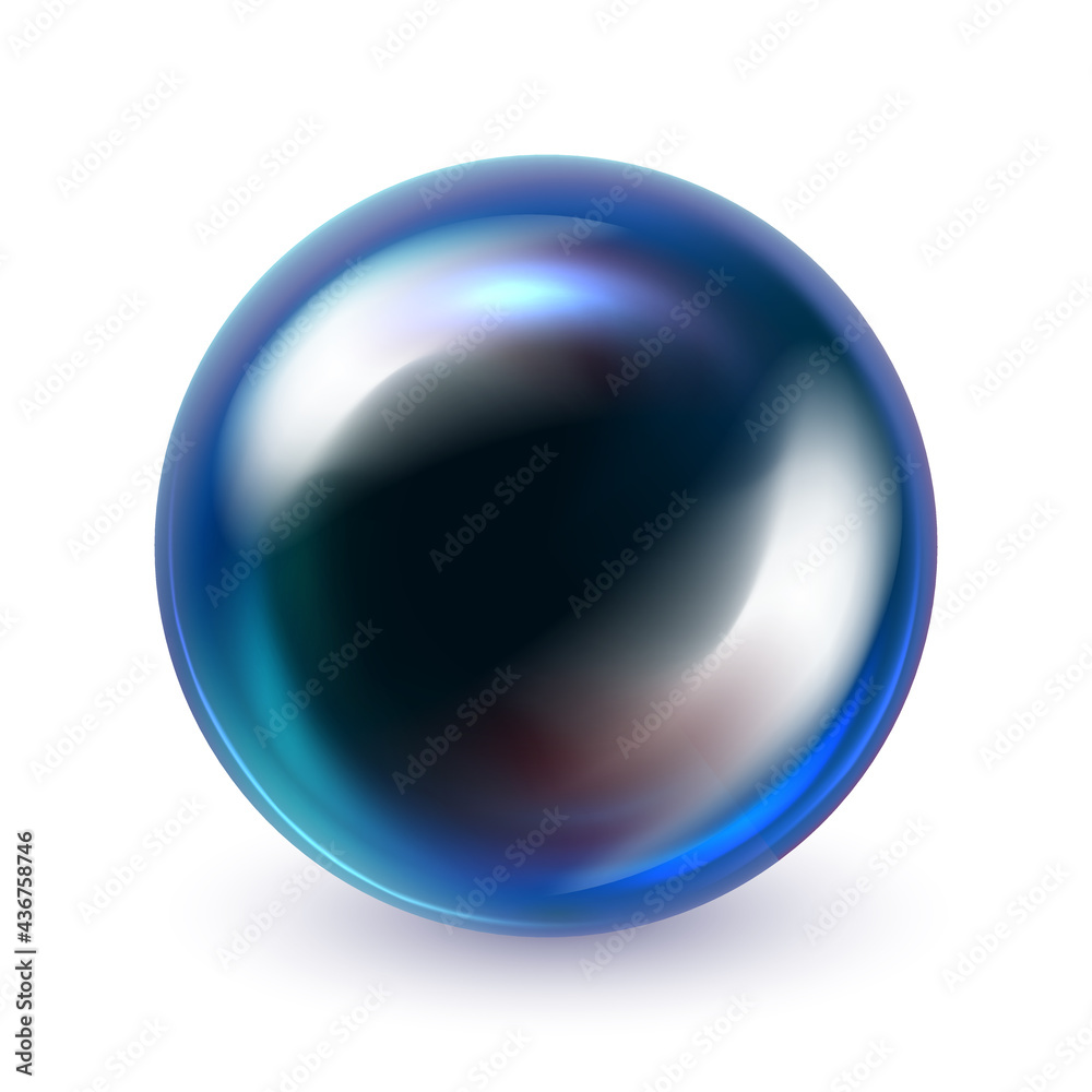 One big beautiful blue ball isolated on white background. Realistic 3d dark blue sphere. Glass glossy vector ball with shadow. Abstract crystal magic sphere. Metal material. Vector illustration eps10 One big beautiful blue ball isolated on white background. Realistic 3d dark blue sphere. Glass glossy vector ball with shadow. Abstract crystal magic sphere. Metal material. Vector illustration eps10