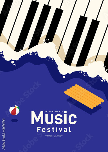 Summer music poster design template background decorative with piano