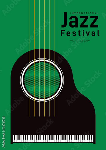 Jazz music festival poster design template background decorative with piano and guitar string