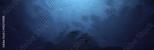 Abstract Blue Background. Dotted pattern. Virtual computer Landscape. Technology style Dots. Sci-fi surface. Banner or presentation template. Vector illustration