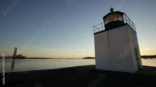 Close shot of Salem, Massachusetts Derby light on right at sunrise photo