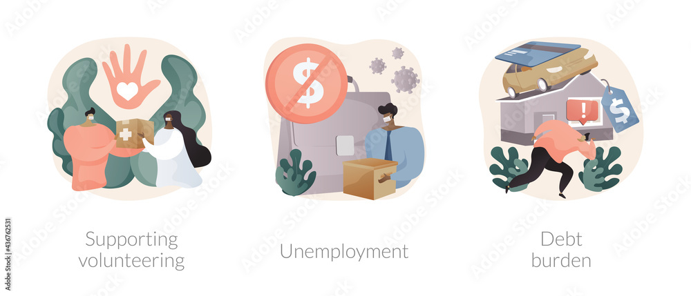Socio-economic outbreak impact abstract concept vector illustrations. Socio-economic outbreak impact abstract concept vector illustrations.