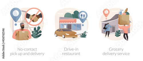 Safe way to get food and essentials abstract concept vector illustrations.