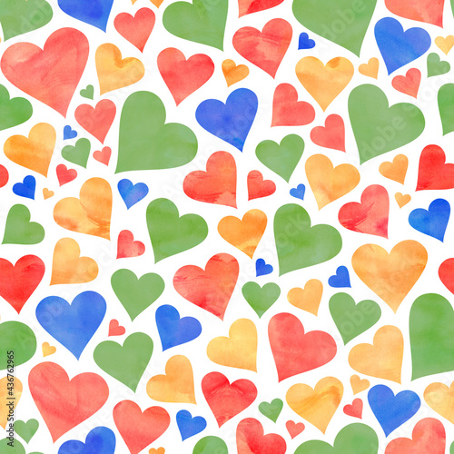 Multi-Colored Watercolor Hearts on a White Background
