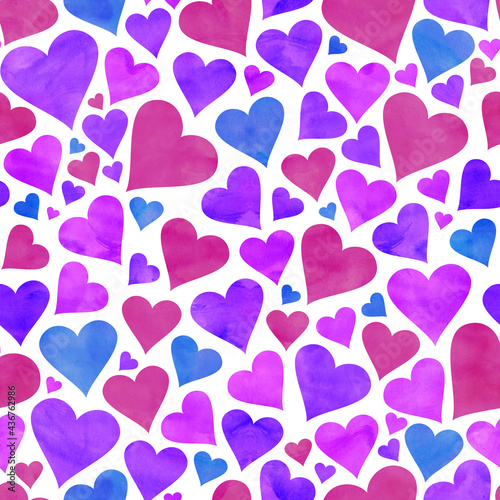 Blue and Purple Watercolor Hearts on a White Background