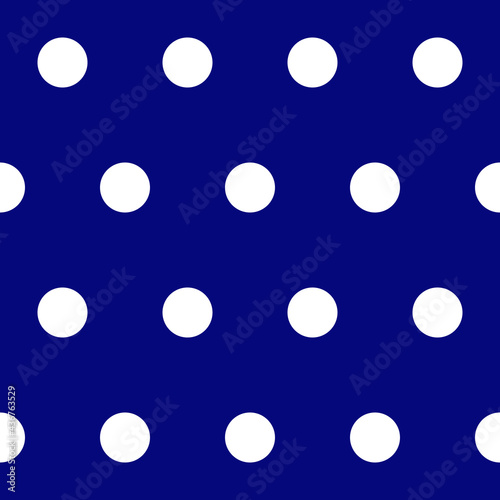 Abstract background seamless pattern tile vector. White circles on deep blue background. Geometric polka dots ornament. Repeating texture. Backdrop. Wallpaper. Gift wrapping paper. Fabric print. 